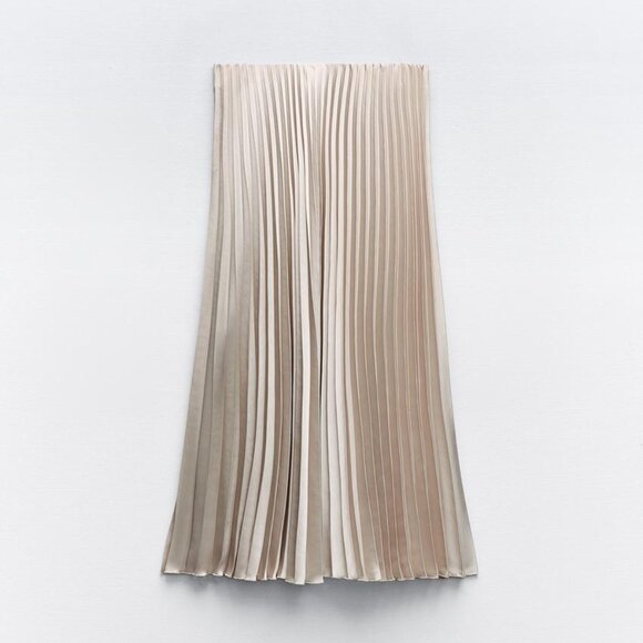 NWT ZARA PLEATED SATIN EFFECT SKIRT SOFT GOLD - Picture 5 of 8